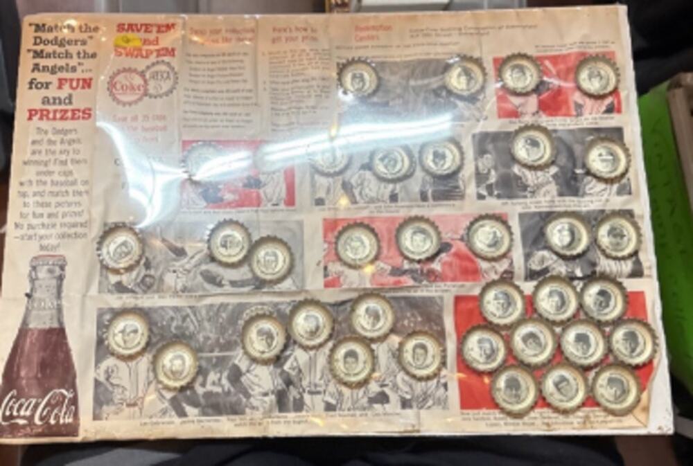 Vintage Coca-Cola Dodgers Angels Baseball Bottle Cap Player Collection Board
